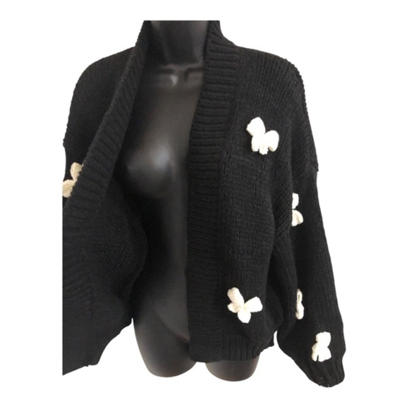 Black and White Crochet bow open front crochet style cardigan One Size new - Picture 4 of 12